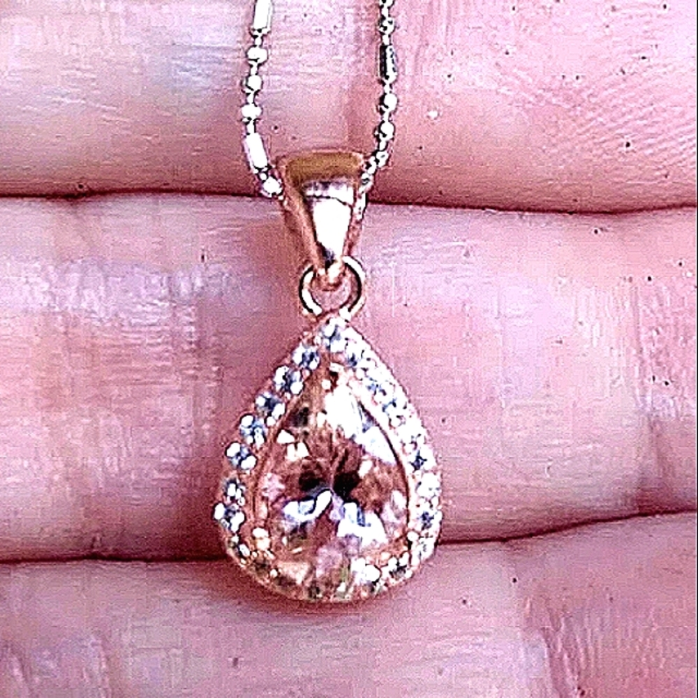 Natural Morganite Champaign 14K over 925 Necklace